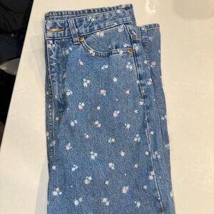 Zani High Waist Straigh Leg Jeans With Floral Print UNWORN 27 Waist